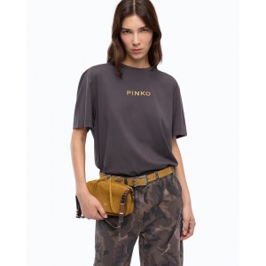 Pinko Strepitoso T-shirt Too Glam To Give A Damn Grey Μπλούζα