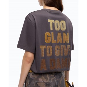 Pinko Strepitoso T-shirt Too Glam To Give A Damn Grey Μπλούζα
