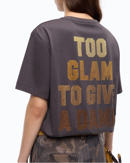 Pinko Strepitoso T-shirt Too Glam To Give A Damn Grey Μπλούζα