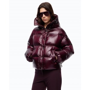 Pinko Impasto Padded Technical Canvas With Hood Bordeaux Μπουφάν
