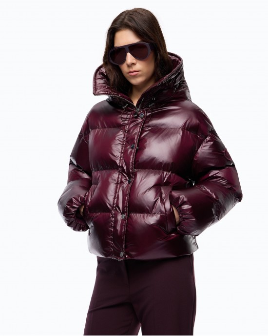 Pinko Impasto Padded Technical Canvas With Hood Bordeaux Μπουφάν