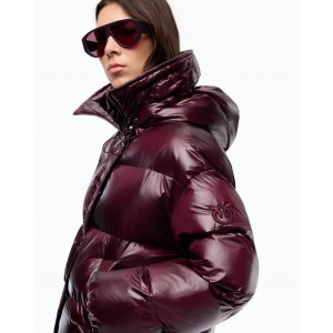 Pinko Impasto Padded Technical Canvas With Hood Bordeaux Μπουφάν