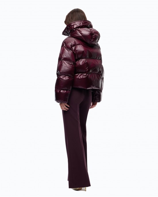 Pinko Impasto Padded Technical Canvas With Hood Bordeaux Μπουφάν