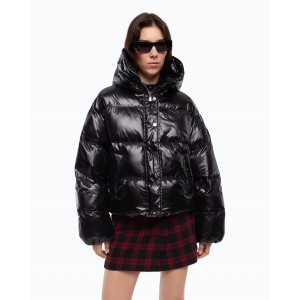 Pinko Impasto Padded Technical Canvas With Hood Black Μπουφάν