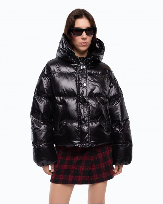 Pinko Impasto Padded Technical Canvas With Hood Black Μπουφάν