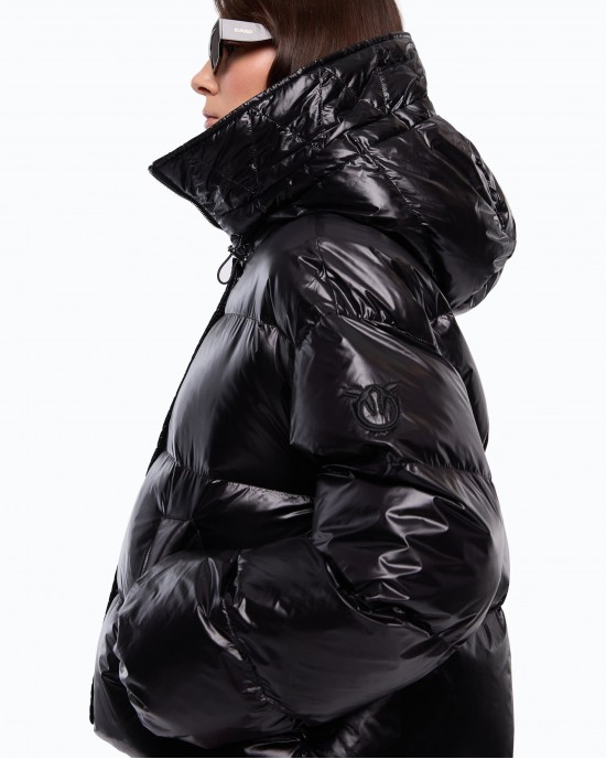 Pinko Impasto Padded Technical Canvas With Hood Black Μπουφάν