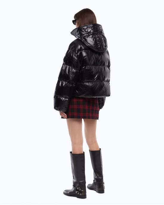 Pinko Impasto Padded Technical Canvas With Hood Black Μπουφάν
