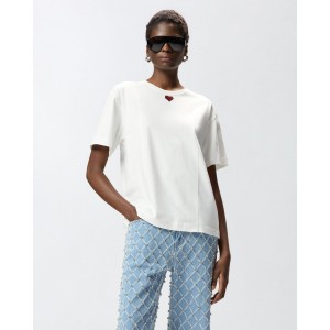 Pinko Tortino T-shirt With Heart Embroidery White Μπλούζα