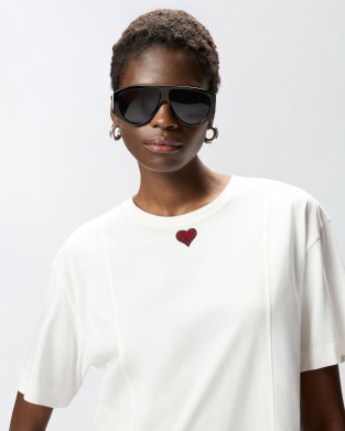 Pinko Tortino T-shirt With Heart Embroidery White Μπλούζα