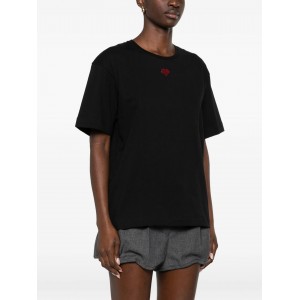 Pinko Tortino T-shirt With Heart Embroidery Black Μπλούζα