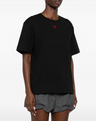 Pinko Tortino T-shirt With Heart Embroidery Black Μπλούζα
