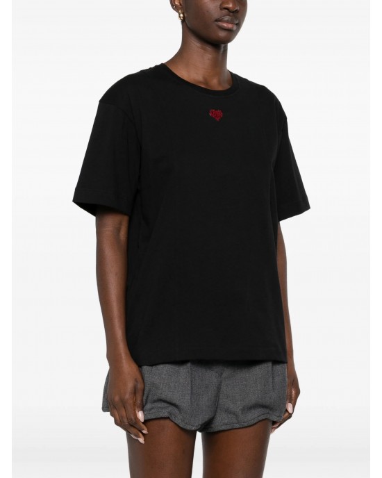 Pinko Tortino T-shirt With Heart Embroidery Black Μπλούζα