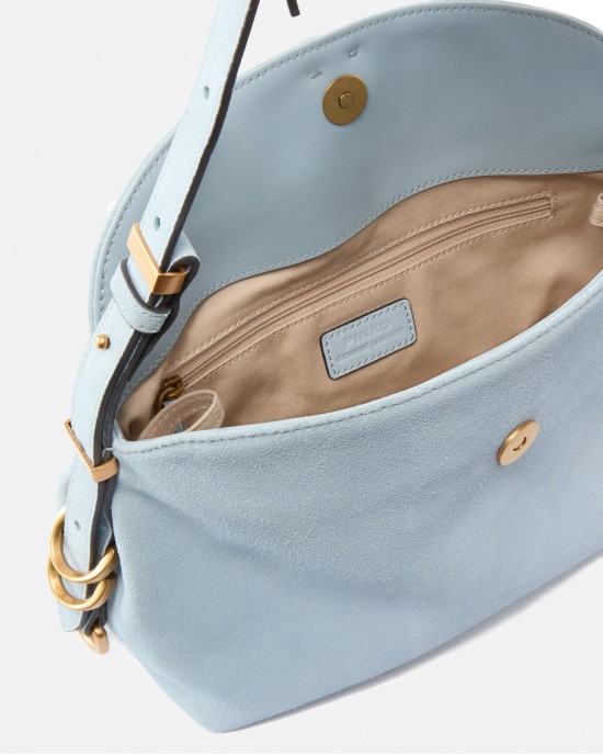 Pinko Saddle Suede Small Shoulder Bag Light Blue Τσάντα Ώμου