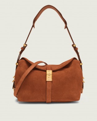 Pinko Saddle Suede Small Brown Τσάντα Ώμου