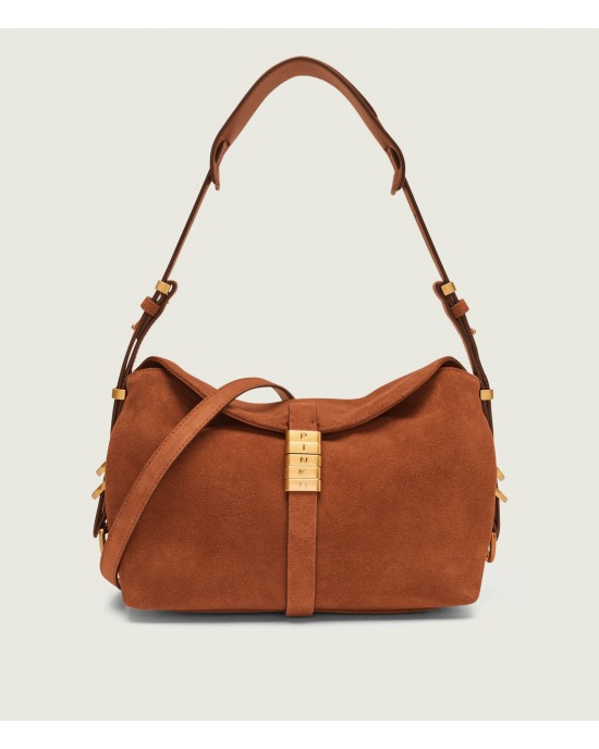 Pinko Saddle Suede Small Brown Τσάντα Ώμου
