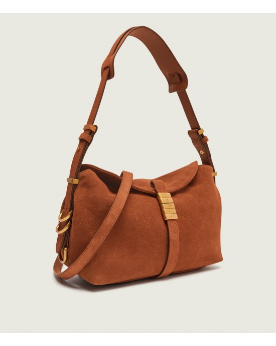 Pinko Saddle Suede Small Brown Τσάντα Ώμου