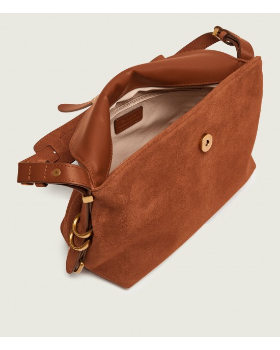 Pinko Saddle Suede Small Brown Τσάντα Ώμου