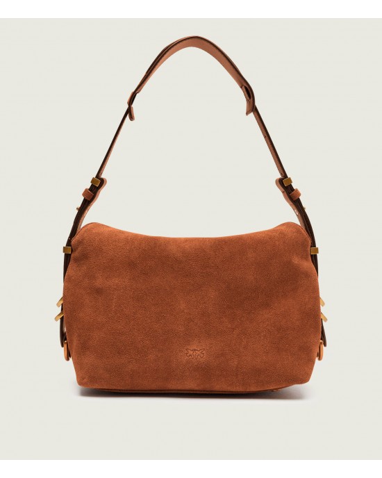 Pinko Saddle Suede Small Brown Τσάντα Ώμου