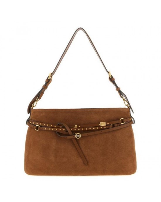 Pinko Belt Bag Big Large In Suede Brown Τσάντα Ώμου