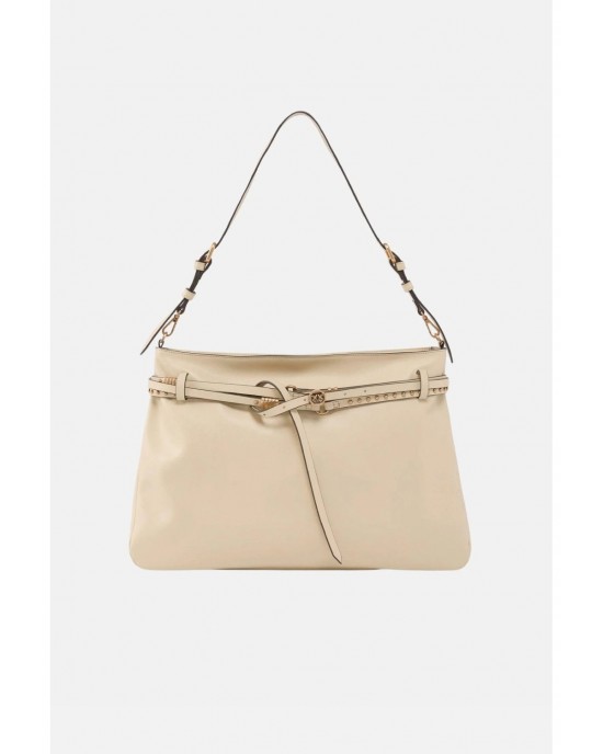 Pinko Belt Bag Big Large Leather Beige Τσάντα Ώμου