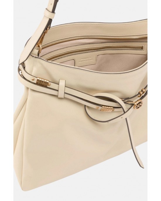 Pinko Belt Bag Big Large Leather Beige Τσάντα Ώμου
