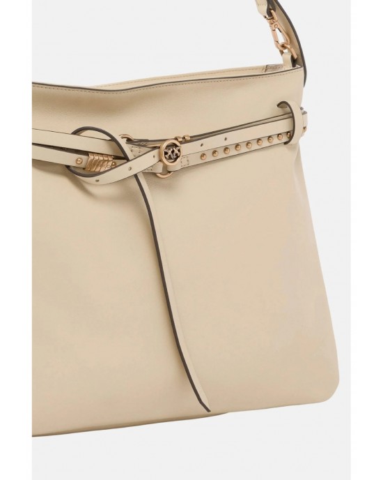 Pinko Belt Bag Big Large Leather Beige Τσάντα Ώμου