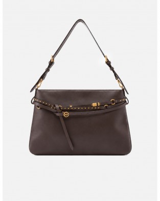 Pinko Belt Bag Big Large Leather Brown Τσάντα Ώμου