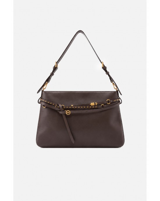 Pinko Belt Bag Big Large Leather Brown Τσάντα Ώμου