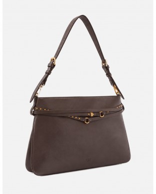 Pinko Belt Bag Big Large Leather Brown Τσάντα Ώμου