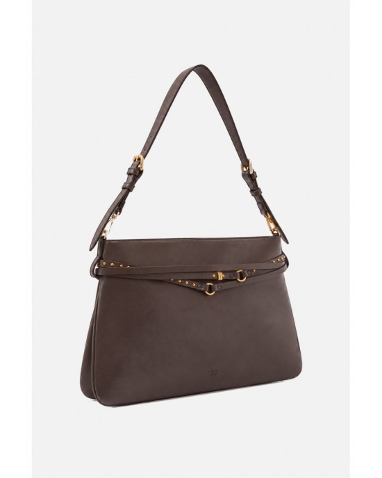 Pinko Belt Bag Big Large Leather Brown Τσάντα Ώμου