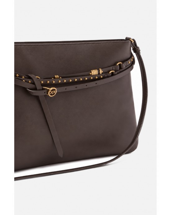 Pinko Belt Bag Big Large Leather Brown Τσάντα Ώμου