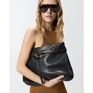 Pinko Belt Bag Big Large Black Leather Τσάντα Ώμου