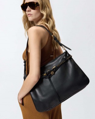 Pinko Belt Bag Big Large Leather Black Τσάντα Ώμου