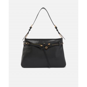Pinko Belt Bag Big Large Black Leather Τσάντα Ώμου