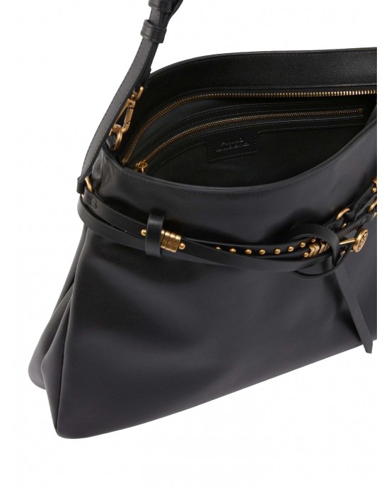 Pinko Belt Bag Big Large Leather Black Τσάντα Ώμου