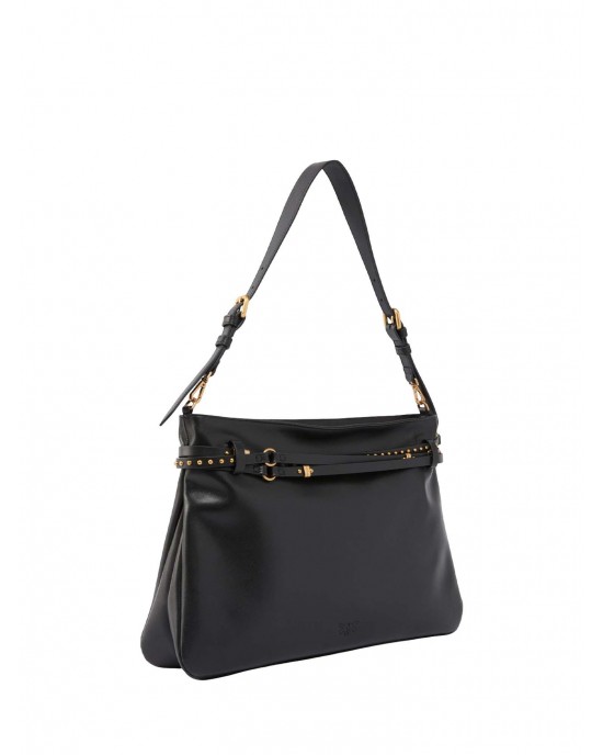 Pinko Belt Bag Big Large Leather Black Τσάντα Ώμου