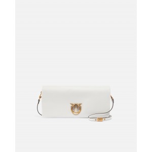 Pinko Love Bag Click Soft Horizontal Medium Crossbody Clutch Leather White Τσάντα Ώμου