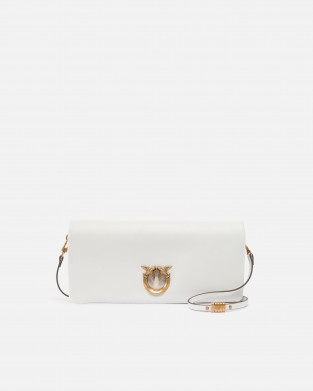 Pinko Love Bag Click Soft Horizontal Medium Crossbody Clutch Leather White Τσάντα Ώμου