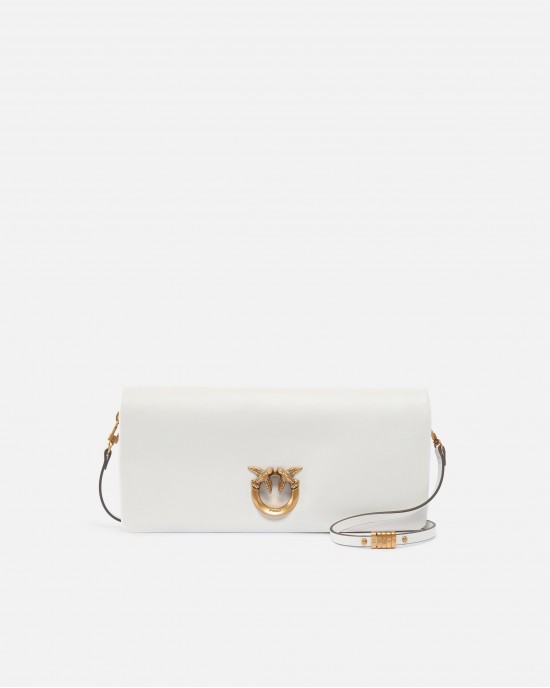 Pinko Love Bag Click Soft Horizontal Medium Crossbody Clutch Leather White Τσάντα Ώμου
