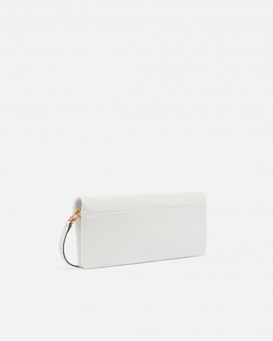 Pinko Love Bag Click Soft Horizontal Medium Crossbody Clutch Leather White Τσάντα Ώμου