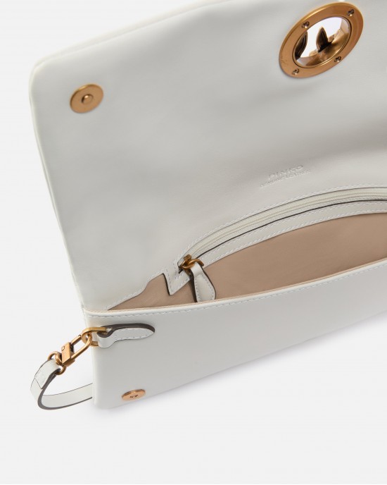 Pinko Love Bag Click Soft Horizontal Medium Crossbody Clutch Leather White Τσάντα Ώμου