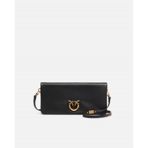 Pinko Love Bag Click Soft Horizontal Medium Crossbody Clutch Leather Black Τσάντα Ώμου