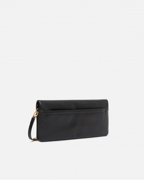 Pinko Love Bag Click Soft Horizontal Medium Crossbody Clutch Leather Black Τσάντα Ώμου