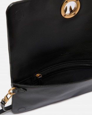 Pinko Love Bag Click Soft Horizontal Medium Crossbody Clutch Leather Black Τσάντα Ώμου