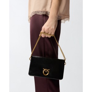 Pinko Click Soft Horizontal Mini Crossbody Clutch Black Shine Leather Τσάντα