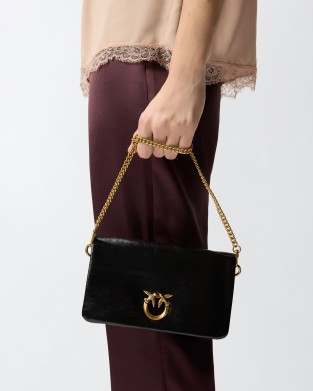 Pinko Click Soft Horizontal Mini Crossbody Clutch Black Shine Leather Τσάντα
