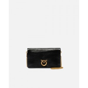 Pinko Click Soft Horizontal Mini Crossbody Clutch Black Shine Leather Τσάντα