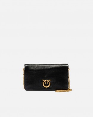 Pinko Click Soft Horizontal Mini Crossbody Clutch Black Shine Leather Τσάντα