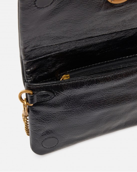 Pinko Click Soft Horizontal Mini Crossbody Clutch Black Shine Leather Τσάντα