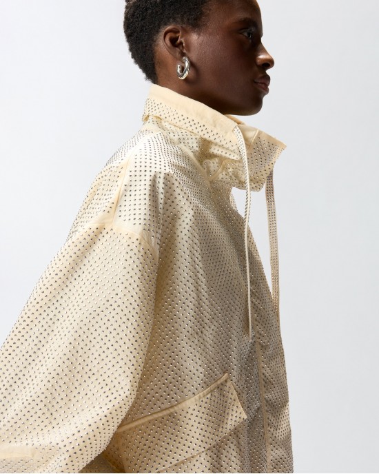 Pinko Babette Blouson Jacket With All-over Micro Studs White Τζάκετ